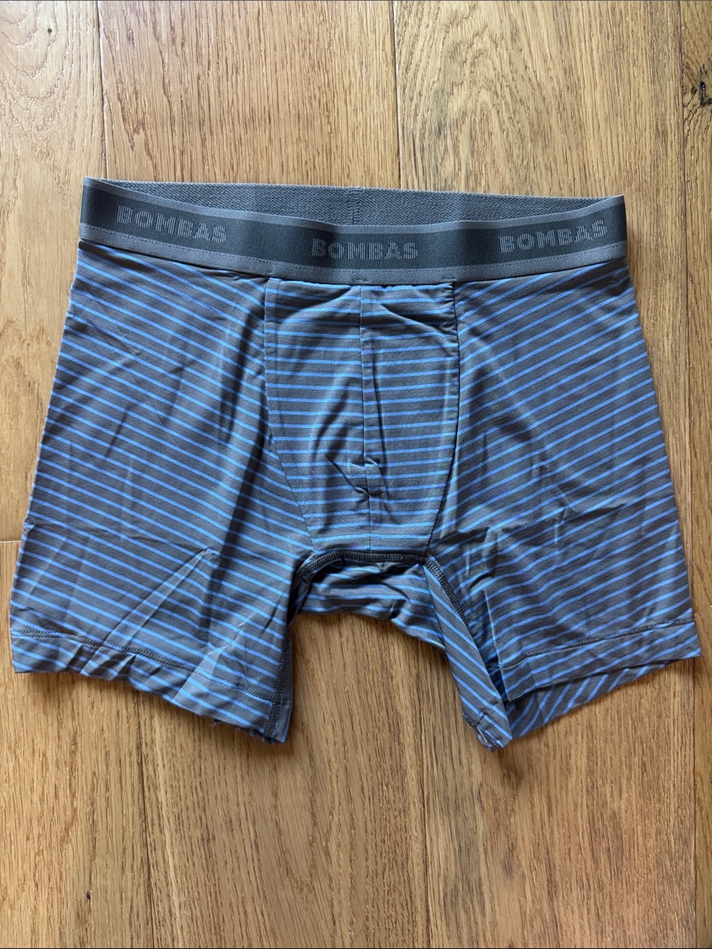 Bombas Mushroom Grey and Oyster Blue Striped Men's Boxer Briefs - Small